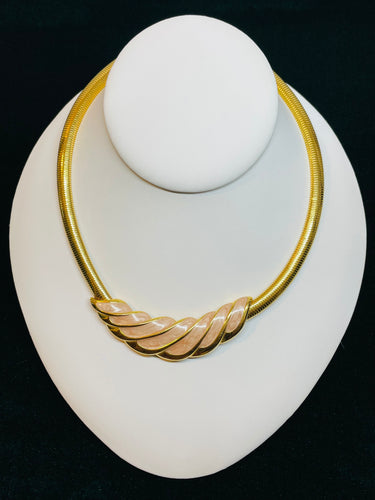 Napier Pink Enamel Gold Omega Necklace